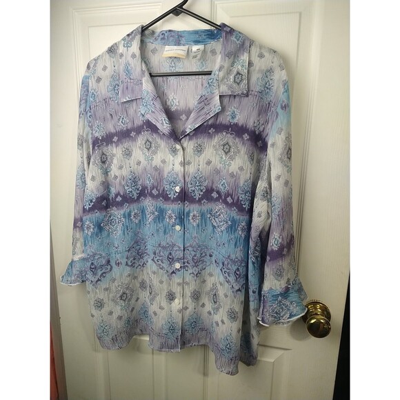 Alfred Dunner Woman 20W Semi Sheer Shirt Collared Ruffle Sleeve Cottage... - Picture 2 of 10